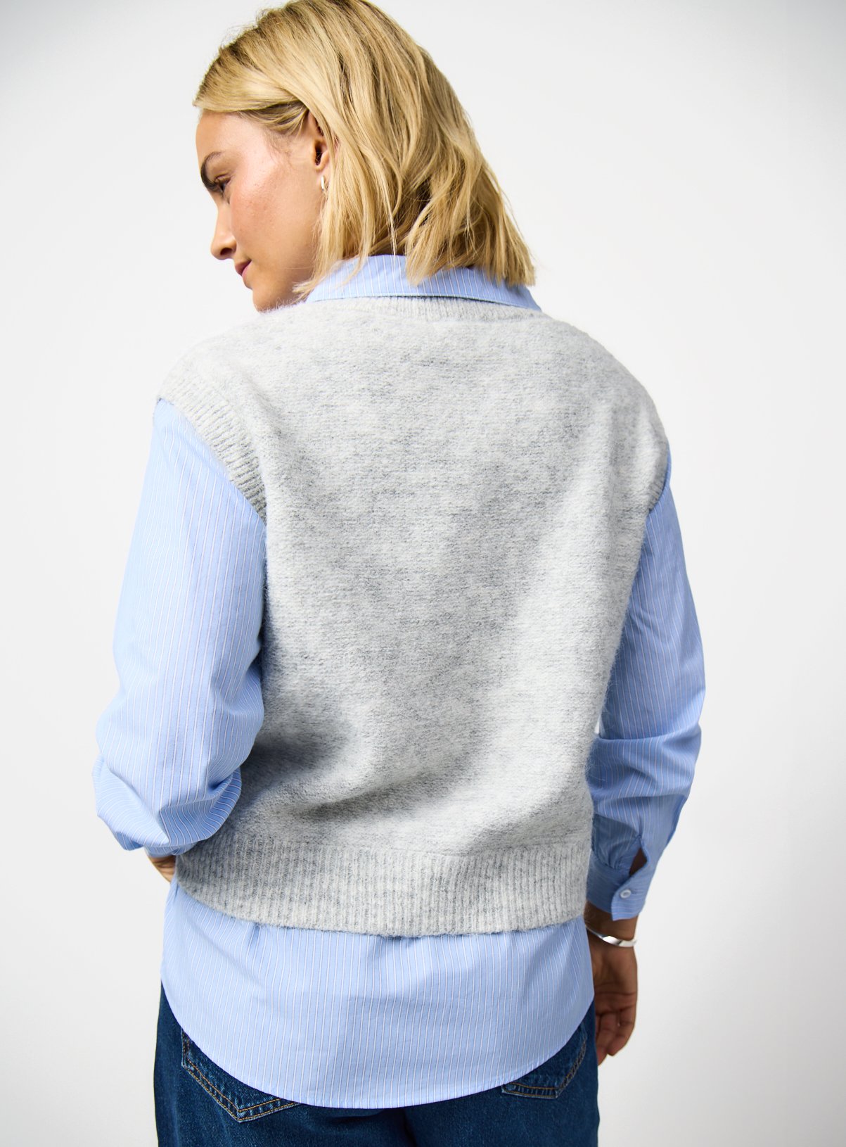 Grey Mock Layer V Neck Vest & Shirt Set 14 - Image 4 thumbnail
